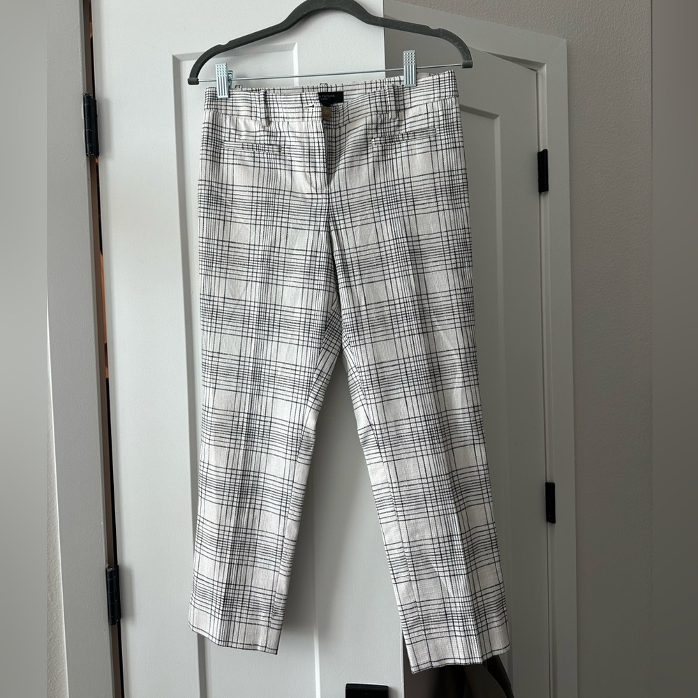 Ann Taylor Petite Linen Blend Windowpane Print Cropped Pants, Size 0P